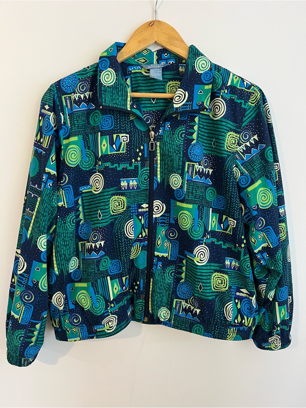 Koret Sport Women Vintage Abstract Print Zip-Up Lined Jacket Petite Large P/L